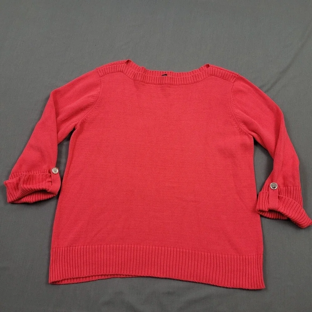 Karen Scott Woman 1X Coral Pink 100% Cotton Boat Neck‎ 3/4 Sleeve Button Sweater